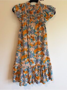 Sea New York Smocked Dress in Mustard, Teal & Cream